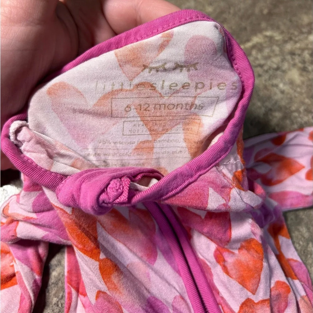 Little Sleepies Pink Watercolor Hearts Zippy Size 6-12 months